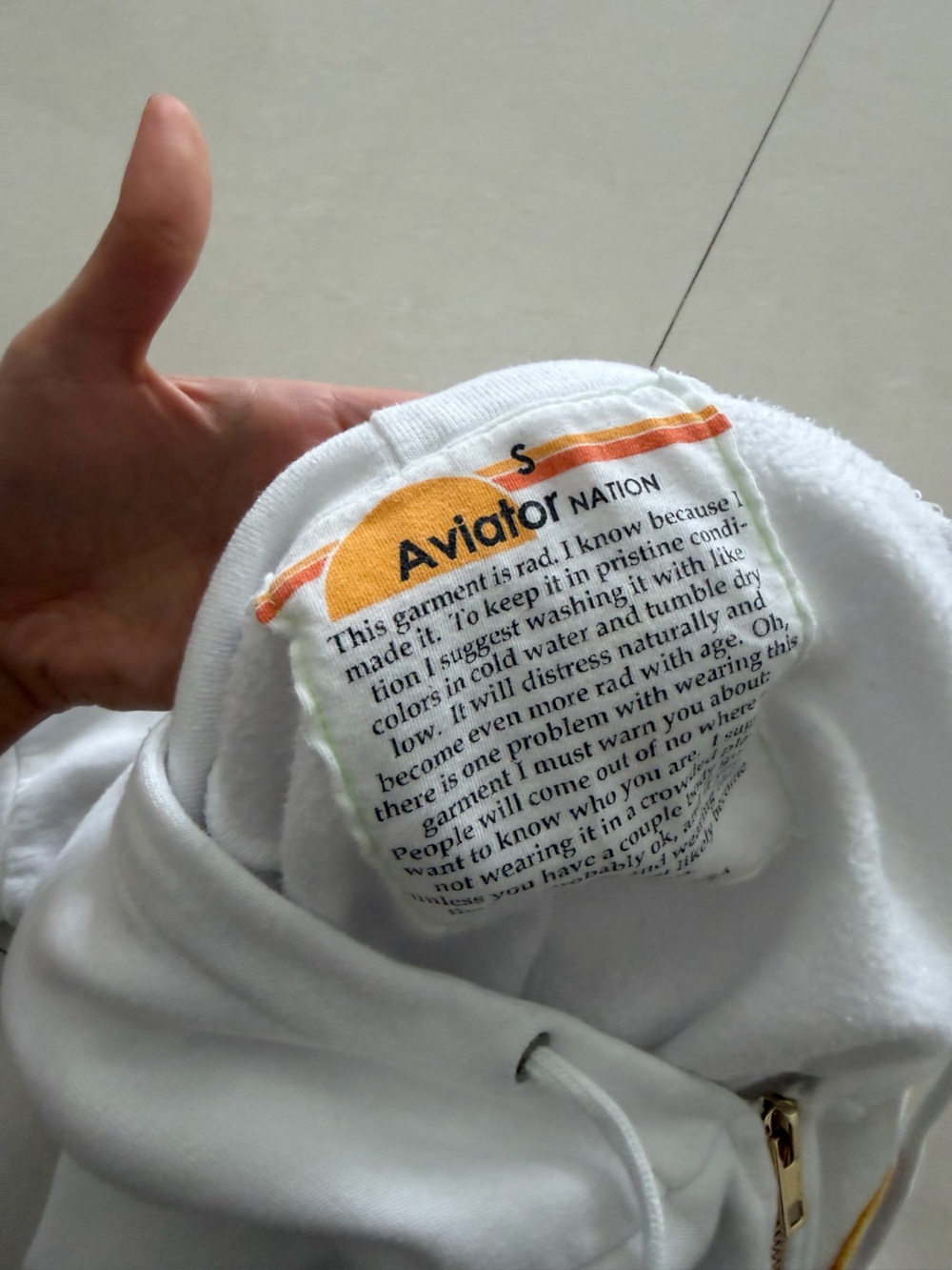 Aviator Nation RAINBOW HEART STITCH ZIP HOODIE W/ POCKETS - WHITE - Picture 5 of 6
